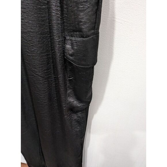 New! Steve Madden Crinkle Satin Sleeveless Cowl Neck Cargo Jumpsuit, M - Picture 9 of 16